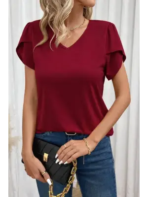 Kadın Kısa Kollu V Yakalı Viskon Bluz