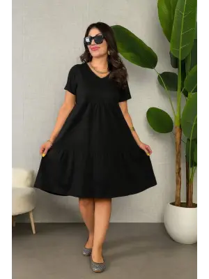 Kadın Kısa Kollu V Yakalı Viskon Elbise