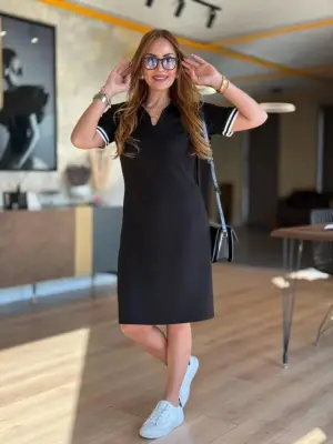 Kadın Kısa Kollu V Yakalı Viskon Iki Iplik Elbise