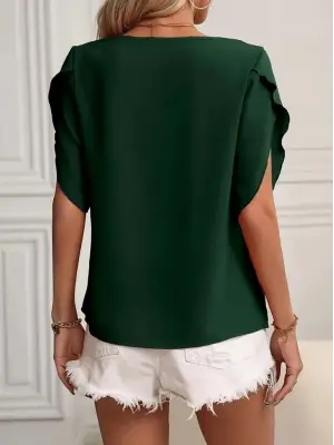 Kadın Kısa Kollu Yaka Ve Kol Detay Jesica Bluz