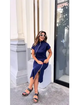 Omarı Fermuarlı Midi Viskon Elbise