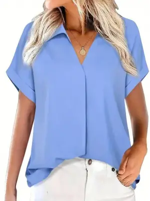 Kadın Kısa Kollu Yakalı Uzun Sandy Bluz