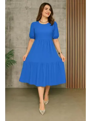 Omarı Şık Katlı Bürümcük Balon Elbise