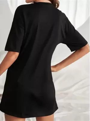 Kadın Kısa Kollu Yazı Baskılı Basic Mini Elbise