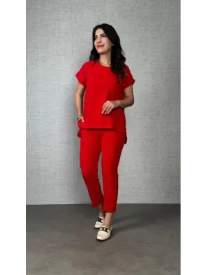 Kadın Kısa Kollu Yuvarlak Yaka Aerobin Bluz Ve Pantolon Ikili Takım