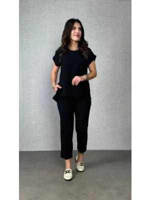 Kadın Kısa Kollu Yuvarlak Yaka Aerobin Bluz Ve Pantolon Ikili Takım