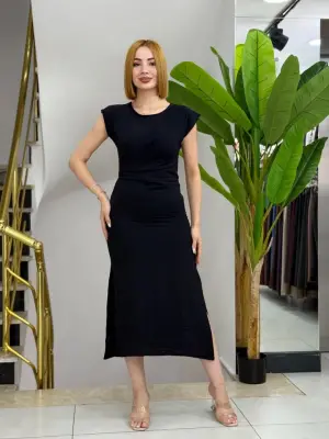 Kadın Kısa Kollu Yuvarlak Yaka Belden Bağcıklı Elbise