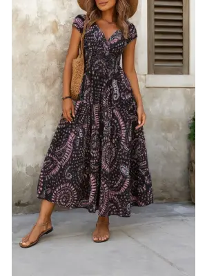 Omarı V Yakalı Yarasa Kollu Kadın Elbise