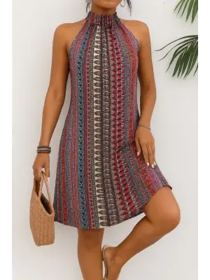 Omarı Desenli Midi Süprem Elbise