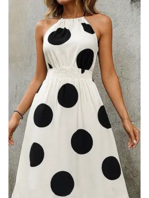 Kadın Kolsuz Boyundan Bağlamalı Beli Lastikli Dijital Baskı Süprem Uzun Elbise