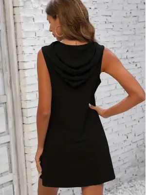 Kadın Kolsuz Kapşonlu Uzun Viskon Elbise