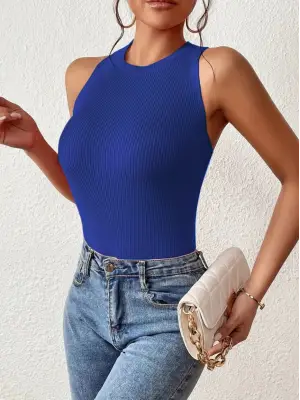 Kadın Kolsuz Sırt çapraz Detay Triko Bluz