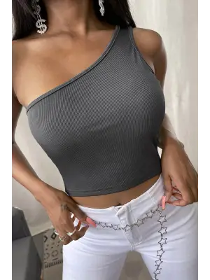 Omarı Tek Omuz Crop Büstiyer - Şık ve Şımarık Gri