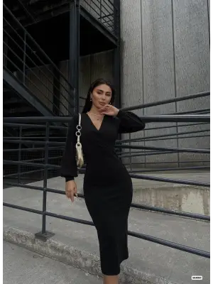 Kadın Simli Krep Kumaş Midi Boy Elbise