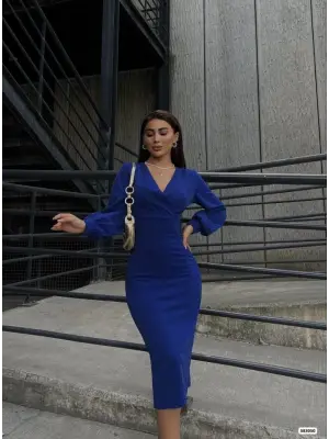 Kadın Kruvaze Yaka Simli Midi Boy Elbise