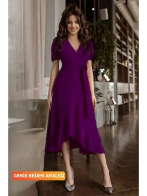 Midi Boy Kuşaklı Krep Elbise