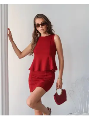 Kadın Modal Kumaş Volanlı Mini Etek Takım