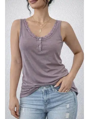 Kadın Omuz Askılı Dantel Güpür Detay Bluz