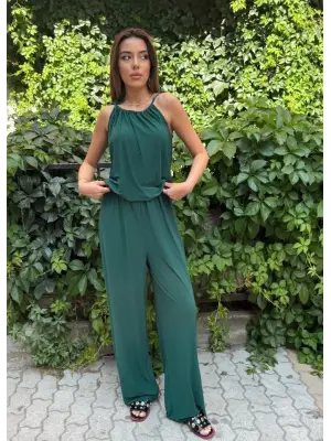 Kadın Omuz Askılı Döküm Detay Salaş Sandy Kumaş Tulum