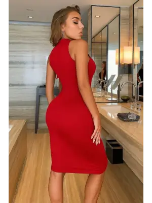 Omarı Omuzlardan Açık Janjan Krep Elbise