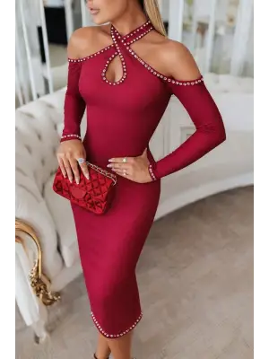 Zarif Taşlı Midi Dalgıç Elbise