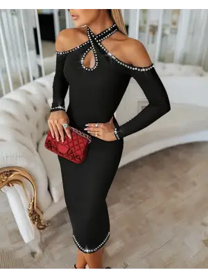 Göz Alıcı Taşlı Midi Elbise