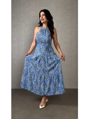 Kadın Omuzlardan Açık Boyundan Geçmeli Desenli Süprem Bluz