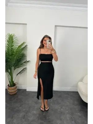 Kadın Ottoman Kumaş Likralı Midi Boy Kalem Etek Siyah