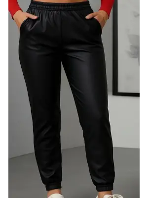 Etkileyici Cep Detaylı Deri Tayt