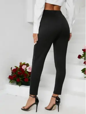 Kadın Pile Detay Beli Lastikli Günlük Slim Fit Viskon Iki Iplik Pantolon