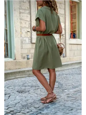 Kadın Polo Yaka Detaylı Aerobin Kumaş Elbise