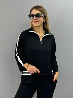 Kadın Polo Yaka Paça Yırtmaçlı Ribanalı İkili Takım