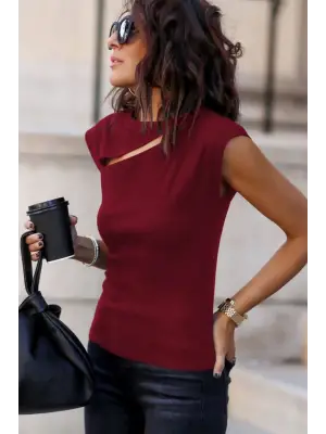 Kadın Sıfır Kol Pencere Detay Viskon T-shirt