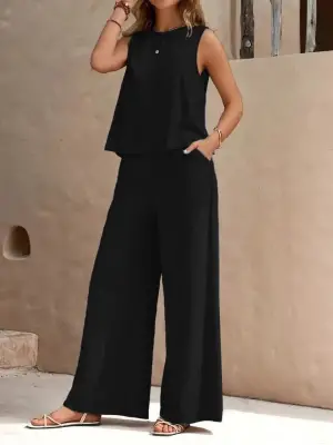 Kadın Sıfır Kollu Bisiklet Yaka Aerobin Bluz Ve Pantolon Ikili Takım