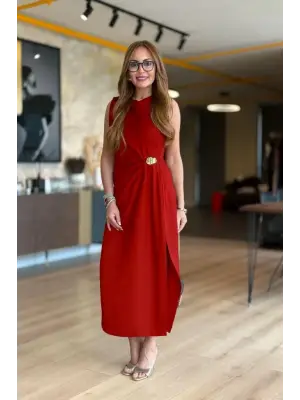 Omarı Yırtmaç Detaylı Kadın Elbise