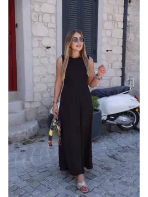 Kadın Sıfır Kollu Bisiklet Yaka Viskon Elbise