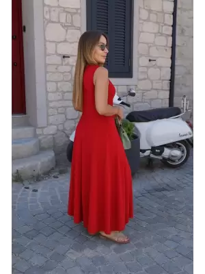 Kadın Sıfır Kollu Bisiklet Yaka Viskon Elbise