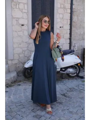 Omarı Sıfır Kollu Kadın Bisiklet Yaka Elbise