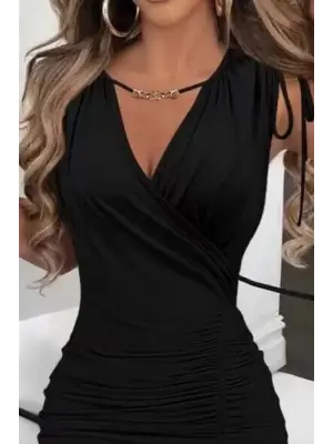 Omarı Omuzdan Bağcıklı Sandy Maxi Elbise