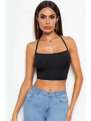 Omarı Şık Siyah Belden Bağlamalı Büstiyer