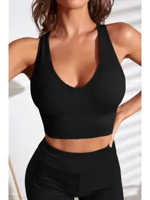 Kadın Siyah Derin Göğüs Dekolteli Şık Crop Top Bluz