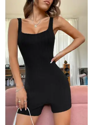 Omarı Siyah Kalın Askılı Tulum Geceliği