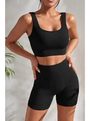 Omarı Zarif Siyah Kalın Askılı Gecelik Seti