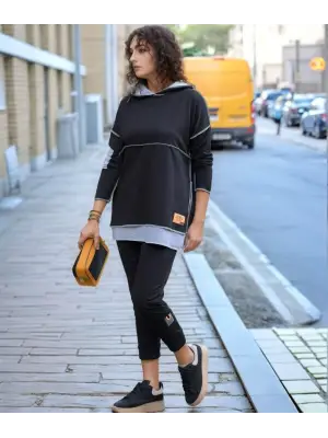 Kadın Siyah Kapşonlu İkili Takım