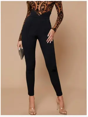 Omarı Şık Siyah Krep Kumaş Pantolon