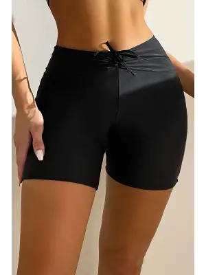 Omarı Siyah Bağcıklı Deniz Şortu