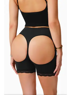Omarı Siyah Pop Up Kalça Kaldırıcı Dantel Paçalı Şort Külot