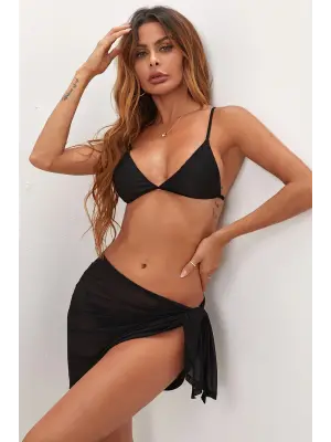 Omarı Siyah Transparan Kadın Belden Bağlamalı Pareo