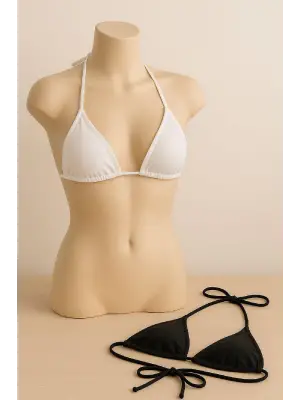 Omarı Siyah ve Beyaz Minimal Kesim Bikini Üstü