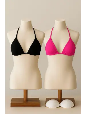 Omarı Minimal Kesim Siyah ve Fuşya Bikini Üstü